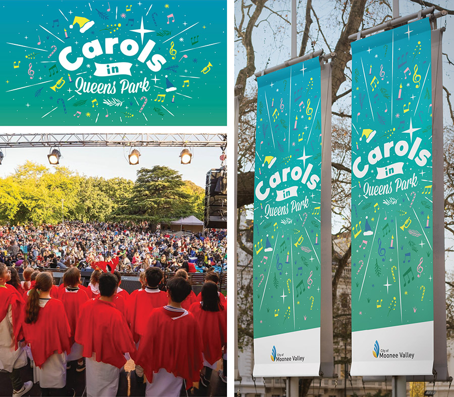an image of Carols in Queens Park event branding